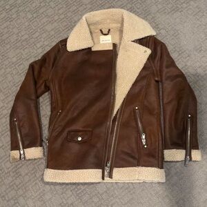 Avec Les Filles Cream Shearling Jacket